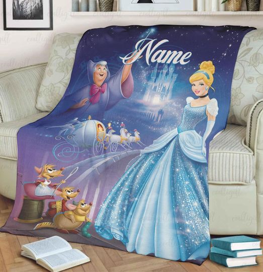Discover Personalized Princess Cinde Blanket, Disney Cinde Baby Name Blanket, Fairy Godmother Jaq Gus, Birthday Girl Home Decor, VTB608