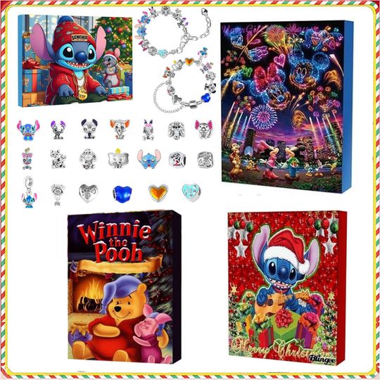 Discover @@ Disney Stitch Mickey Christmas Advent Calendar Bracelets Xmas Countdown Calendar Diy Jewelry Making Kit Girls Surprise Gift