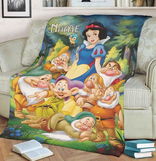 Discover Custom Disney Snow White Blanket, Snow White And The 7 Dwarfs Blanket, Snow Princess Birthday Girl Gift, Fairy Tale Princess Bedding, VTB604
