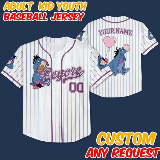 Discover Custom Disney Winnie the Pooh Eeyore Baseball, Custom Kid Youth Adult Disney Jersey Vintage Baseball Jersey Disneyworld Gift for Disney Fans