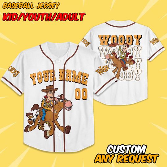 Discover Custom Toy Story Woody Fun Baseball Jersey, Matching Baseball Team Outfit, Adult Youth Toddler Jersey, Toy Story Jersey,Gift for Disney Fans