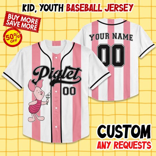 Discover Custom Name & Number Disney Piglet Winie The Pooh Simple Baseball Collection, Choose Style Jersey Disneyland Birthday Gift