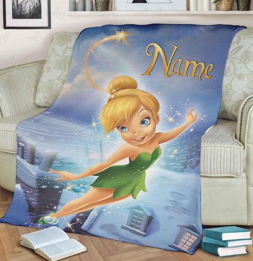 Discover Personalized Watercolor Tinkerbell Blanket, Tinkerbell Christmas Disney Blanket, Tinkerbell Theme Party Decor, Peter Pan Cartoon Gift VTB618
