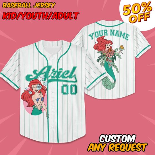 Discover Custom Disney Princess Ariel Simple Baseball, Custom Kid Youth Adult Disney Baseball Jersey, Disney Princess Girl Trip Matching