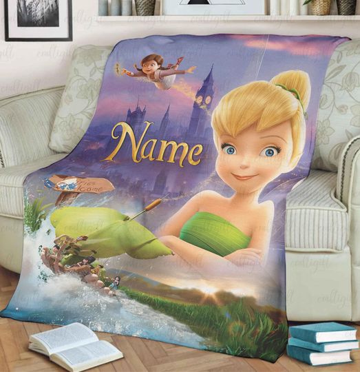 Discover Customized Tinkerbell Fleece Blanket, Tinkerbell Fairy Princess Blanket, Peter Pan Cartoon Blanket, Disney Birthday Baby Shower Gift, VTB618