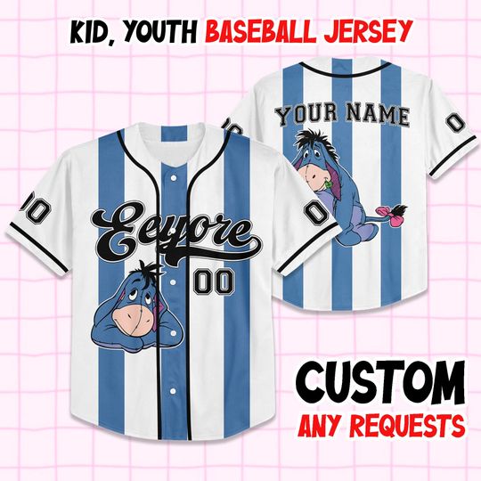 Discover Custom Name & Number Disney Eeyore Winie The Pooh Simple Baseball Collection, Choose Style Jersey Disneyland Birthday Gift