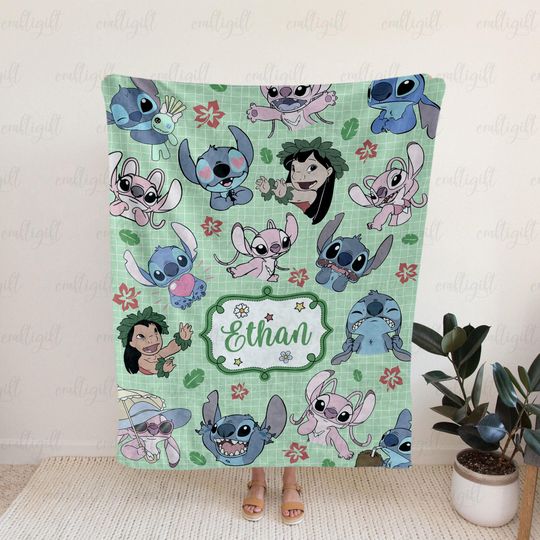 Discover Custom Lilo And Stitch Kids Blanket, Angel Stitch Christmas Blanket, Lilo Stitch Blanket With Name, Disney Stitch Movie Lover Gift, NVA836