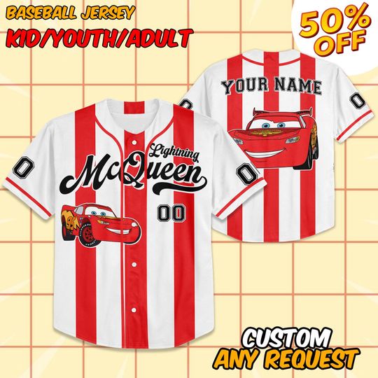 Discover Custom Disney Cars Lightning McQueen Baseball, Custom Cars Baseball Jersey Team, Personalized Disney Baseball Team Outfit, Cars Land Tee