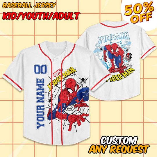 Discover Personalize Disney Amazing Spider Man Vintage Classic Black, Custom Kids Youth Adult Disney Baseball Jersey, Birthday Gift Family