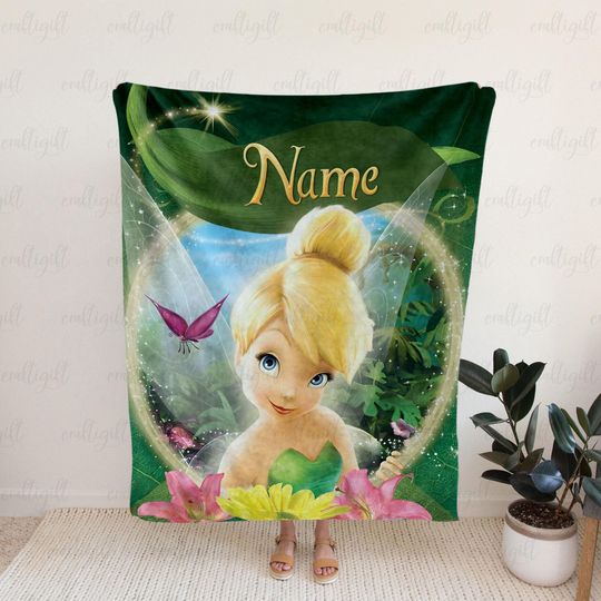 Discover Customized Name Tinker Bell Blanket, Tinkerbell Fairy Baby Blanket, Peter Pan Disney Blanket, Disneyland Fleece Minky Sherpa Blanket, VTB618