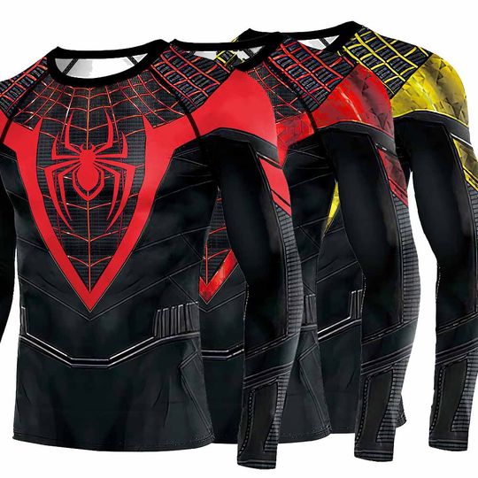 Compression Shirts for Men Long Sleeve Tops Comics Spider T-Shirt Men Superhero Top Elastic Fitness Sportwear Clothes