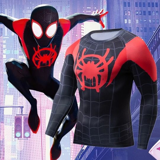 3D Miniso Movie Spider-Man T-shirt Boys Long Sleeve Tights Hero Expedition Clothes Tight Quick Dry Clothes Fitness Men S-3XL