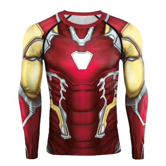 Marvel Movie Hero Series Men's Long-sleeved 3D Printed Fitness Exercise Breathable Quick-drying Lightweight Fashionable T-shirt