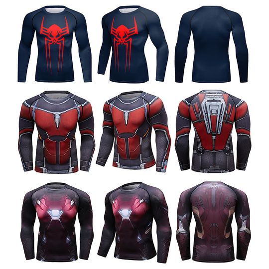 Cody Lundin  Marvel Clothes Men Polyester Spandex 3D Prinitng Spiderman Iron Man Long Sleeve T Shirt Sportswear Running Shirt