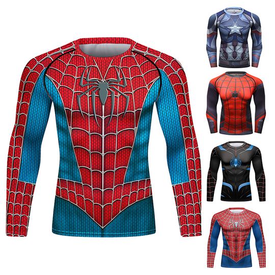 Gym Compression Shirts for Men Long Sleeve Comics Spider Cosplay T-Shirt Marvel Top Elastic Fitness Sportwear Halloween Clothes