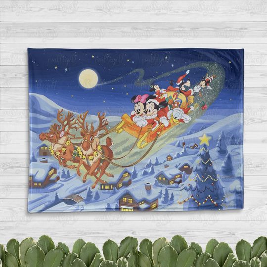 Discover Disney Mickey Friends Christmas Blanket, Disney Sleigh Ride Christmas Blanket, Magical Reindeer Sleigh Throw, Christmas Gift Blanket,MYK150