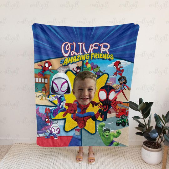 Discover Personalized Spidey Amazing Friends Blanket, Amazing Friends Custom Face Blanket, Spidey Amazing Friends Blanket, Spiderman Birthday Blanket