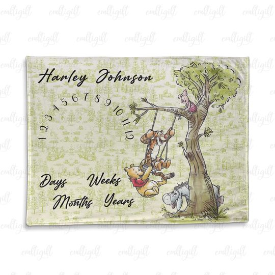 Discover Custom Pooh Bear Baby Milestone Blanket, Winnie Baby Growth Tracker Blanket, The Pooh Personalised Baby Blanket, New Mom Baby Shower Gifts
