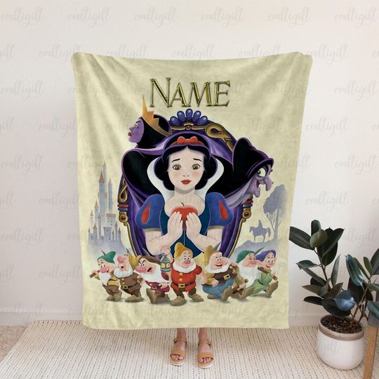 Custom Princess Snow White Blanket, Snow White Seven Dwarfs Blanket, Villain Evil Queen Bad Girls Blanket, Christmas Bedroom Decor, VTB604