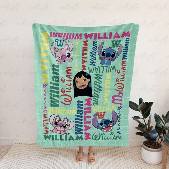 Discover Custom Disney Kid Name Blanket, Stitch Lilo Throw Blanket, Pastel Funny Stitch Newborn Blanket, Ohana Means Family Wdw Bed Decor, NVA832