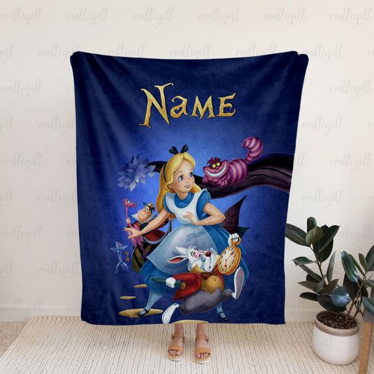 Discover Personalized Name Alice In Wonderland Blanket, Princess Alice Soft Blanket, Cheshire Cat Queen Of Hearts White Rabbit, Disney Bedding VTB620