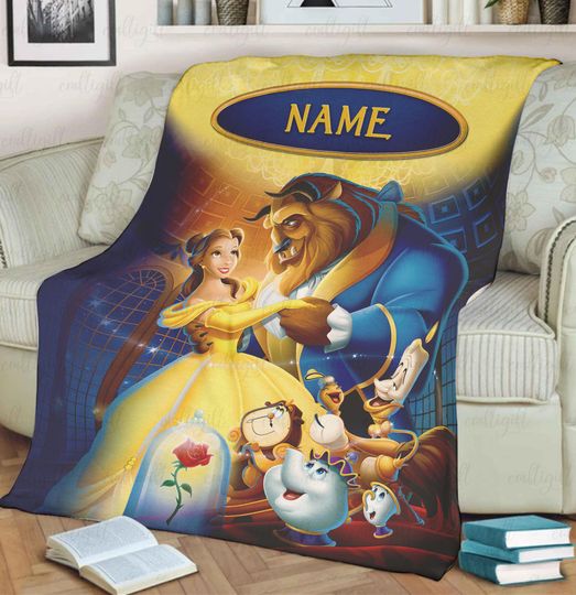 Discover Beauty And Beast Personalized Blanket, Princess Belle Dancing Blanket, Disney Baby Shower Gift, Disneyland Princess Bed Sofa Decor, VTB609