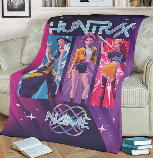 Discover Personalized Name Kpop Demons Blanket, Cozy K-Pop Singer Girl Band Blanket, Saja Boys Anime Woven Blanket, Fictional Idols Fan Gift, NVA843