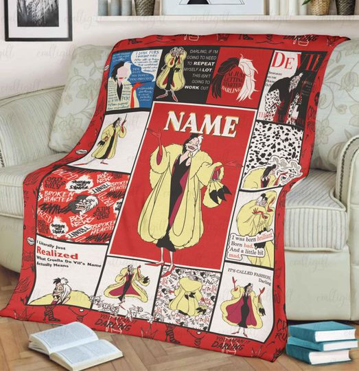 Discover Custom Disney Cruella De Vil Blanket, 101 Dalmatians Villain Blanket, 101 Dalmatians Kid Name Blanket, Magic Kingdom Bedding Gift, DTA119