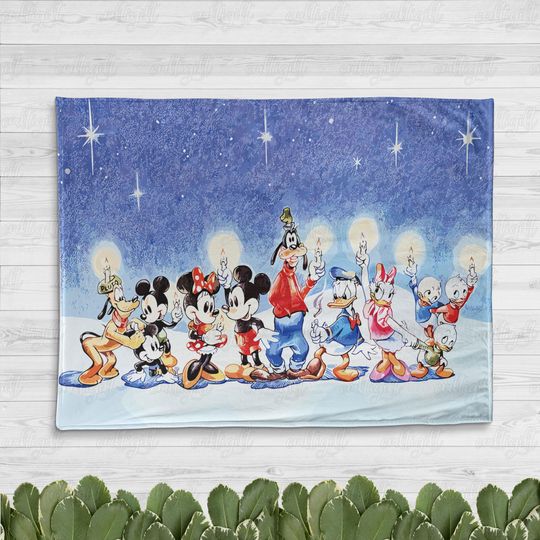 Discover Disney Mickey And Friends Holiday Blanket, Cozy Winter Night Disney Friends Blanket, Magical Disney Candlelight Christmas Blanket, MYK198