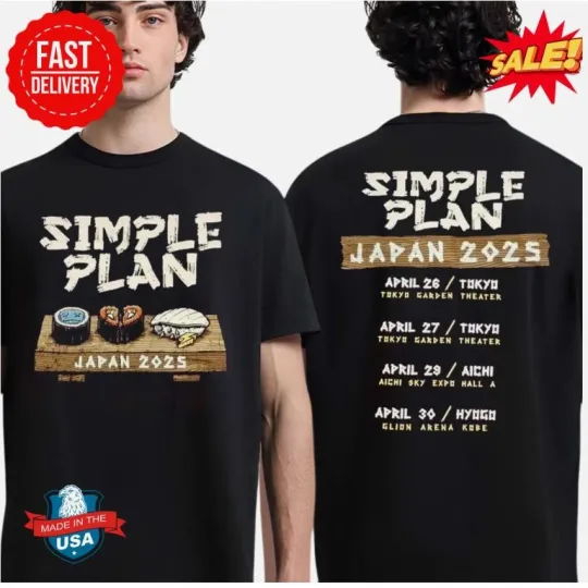 Discover Simple Plan Japan Tour 2025 Tour List Sushi Artwork Two Sided T-Shirt