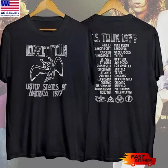 Discover LED ZPELIN 1977 Tour T-Shirt Vintage Style Double Sided Rock Band Tee Unisex