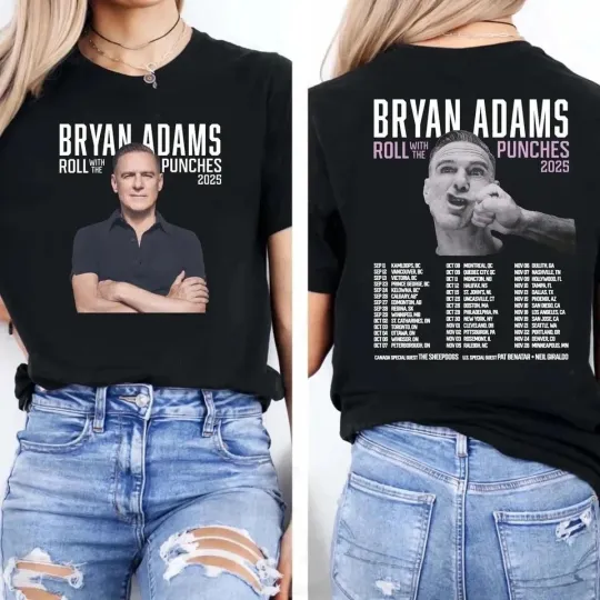 Discover Bryan Adams Roll With the Punches Tour 2025 Double Sided Unisex T-Shirt All Size