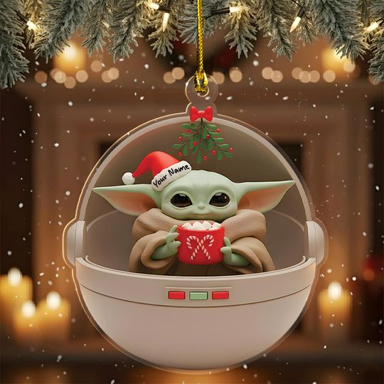 Discover Personalized Star Wars Christmas 2D Flat Ornament Acrylic, Baby Yoda Xmas Decor, Star Wars Xmas Ornament with Characters