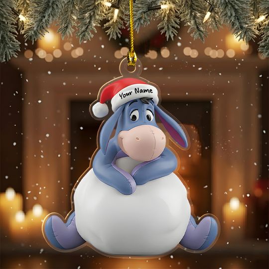 Personalized Eeyore Christmas Light Ornament, Cute Eeyore Christmas Tree Decor, Pooh Cartoon Character Xmas Holiday Gift For Kid