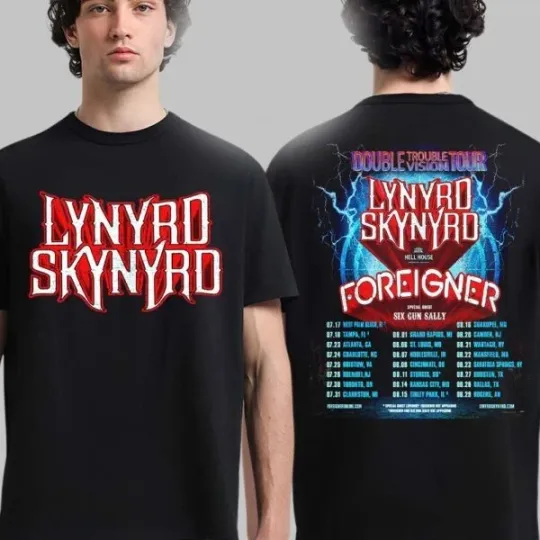 Discover New!!! Lynyrd Skynyrd Double Trouble Vision Tour 2026 Two Sided T-Shirt