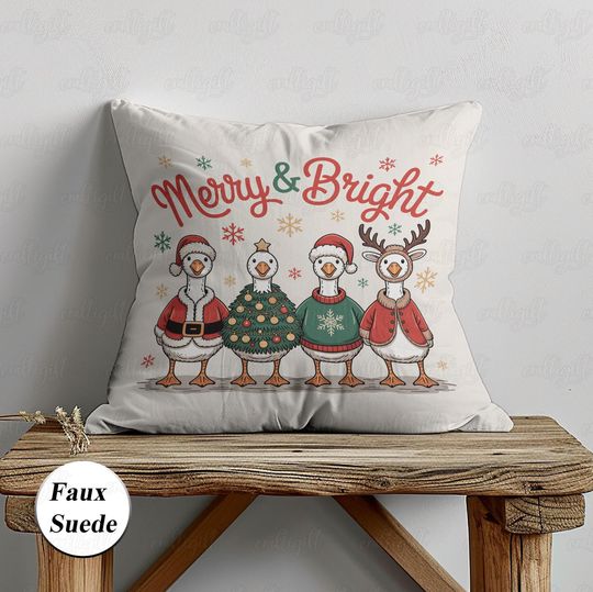 Discover Funny Goose Christmas Pillow, Merry And Bright Pillowcase, Silly Goose Santa Cushion Cover, Cute Gift For Friends, Duck Lover Decor, MYK560