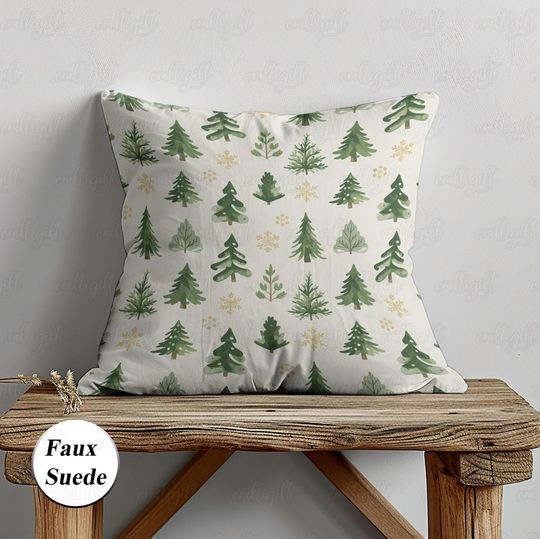 Discover Watercolor Pine Forest Pillow, Cute Christmas Trees Pillowcase, Green Holly Merry Xmas Decor, Elegant Gift For Her, Kids Room Decor, MYK570