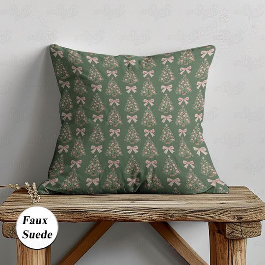Discover Coquette Pine Tree Christmas Pillow, Xmas Tree With Pink Bows Pillow Cover, Cute Holly Girls Room Decor, Christmas Party Bestie Gift, MYK138