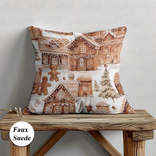 Discover Gingerbread House Pillow Cover, Ginger Man Holiday Throw Pillow, Cookie Village Brown Couch Cushion, Festive Xmas Cute Home Decor, MYK593