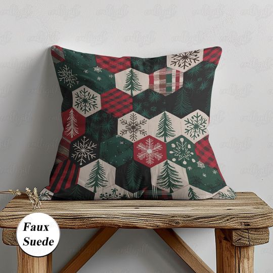 Discover Retro Christmas Tree Pillow, Merry Holly Jolly Pillowcase, Holiday Sofa Cushion Cover, Cottage Xmas Indoor Decor, Unique Family Gift,