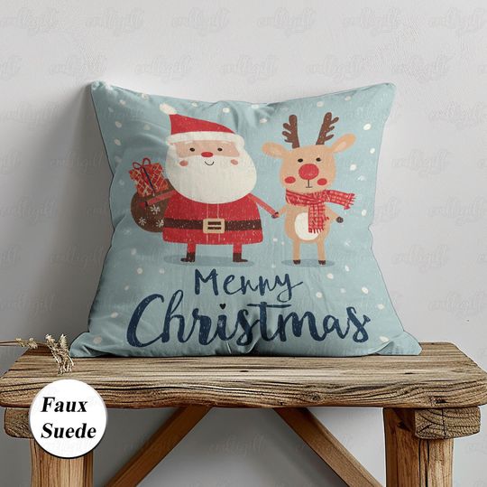 Discover Cute Santa Claus And Deer Pillow, Christmas Reindeer With Santa Cushion, Very Merry Xmas Party Outdoor Decor, Holiday Gift For Kids,