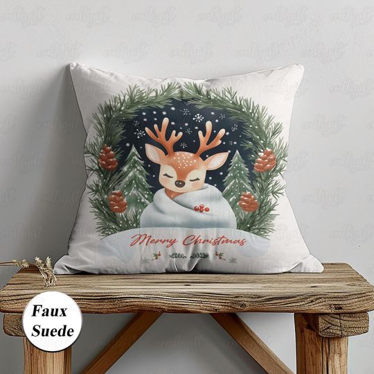 Discover Christmas Baby Reindeer Pillow Case, Merry First Christmas Pillow Keepsake, Pine Cone Holiday Cushion, Tis The Season Home Decor,