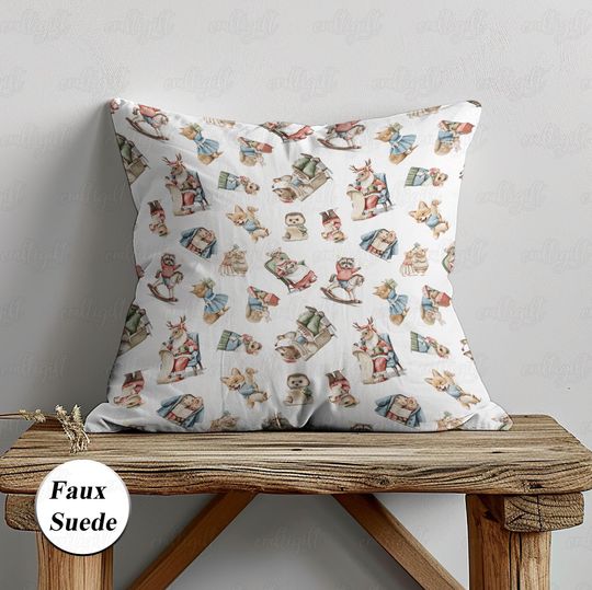 Discover Watercolor Animal Christmas Pillow, Kawaii Baby Animal Cushion Case, Cozy Wildlife Themed Kids Room Decor, Unique Holiday Family Gift