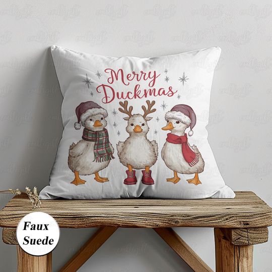 Discover Funny Merry Christmas Pillowcase, Cute Duck Holiday Pillow, Winter Cozy Farmhouse Pillow Cover, Noel Festive Party Gift For Family,