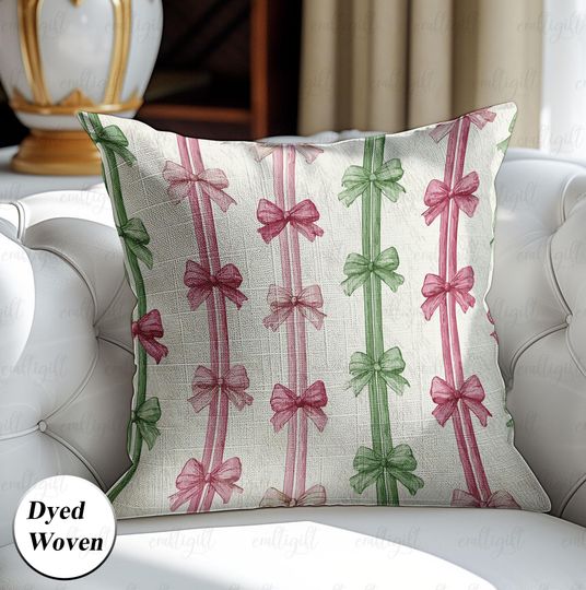 Discover Watercolor Ribbons Holiday Pillow, Christmas Girly Pillow Cover, Tis The Season Cushion Cover, Vintage Women Home Decor, Gift For Her