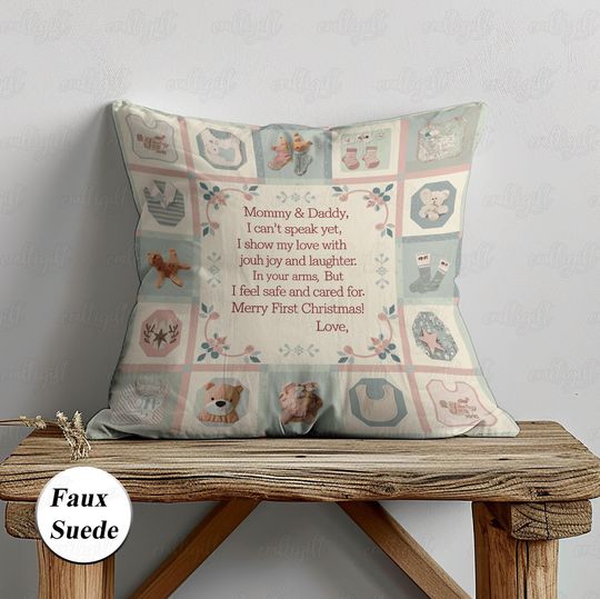 Discover Merry First Christmas Pillow, Letter To Dad And Mom Pillowcase, New Family Of 3 Gift, Nursery Holiday Pillow Decor, Pastel Kid Pillow