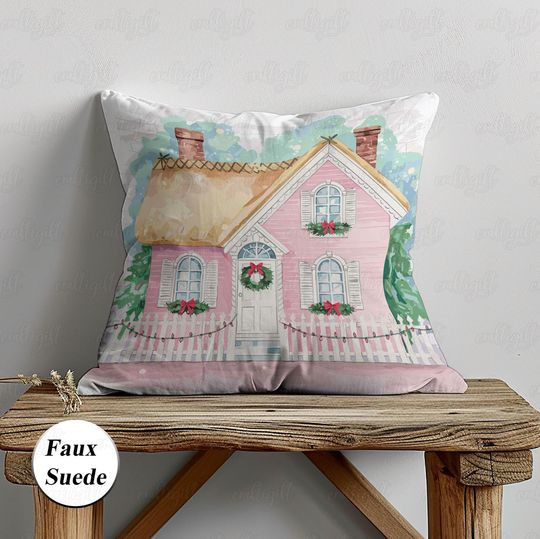 Discover Coquette Pink Christmas Pillow Set, Cute Winter House Cushion Case, Watercolor Wonderland Sofa Pillow, Holiday Throw Pillow Covers,