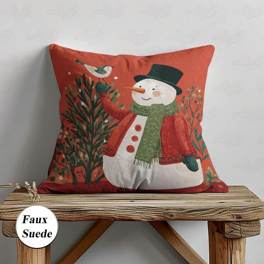 Discover Snowflake Winter Snowman Pillow, Snowman With Scarf Christmas Pillow, Holiday Xmas Gift Idea, Red Couch Cushion Gnome Santa Claus