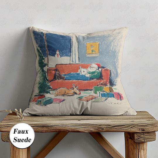Discover Santa Reading Book Pillow Case, Santa Claus And Red Nose Reindeer Pillow, Colorful Holiday Reading Nook Decor, Cozy Gift For Family,