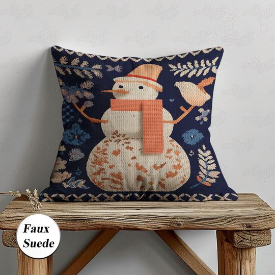 Discover Knitted Style Snowman Pillow, Christmas Let's It Snow Pillowcase, Festive Holiday Throw Cushion Cover, Cozy Winter Sofa Accent Pillow